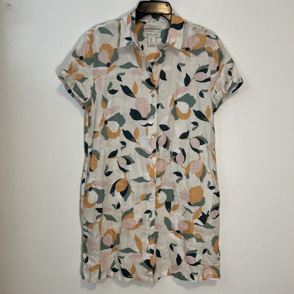 Rachael Zoe Dresses & Skirts - Rachael Zoe Women S 100% Linen Floral Button-Down‎ Short Sleeve Shift Dress 6375